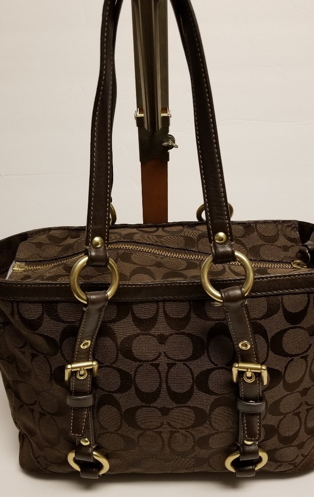 Coach Brown Signature Suede Bottom Shoulder Tote